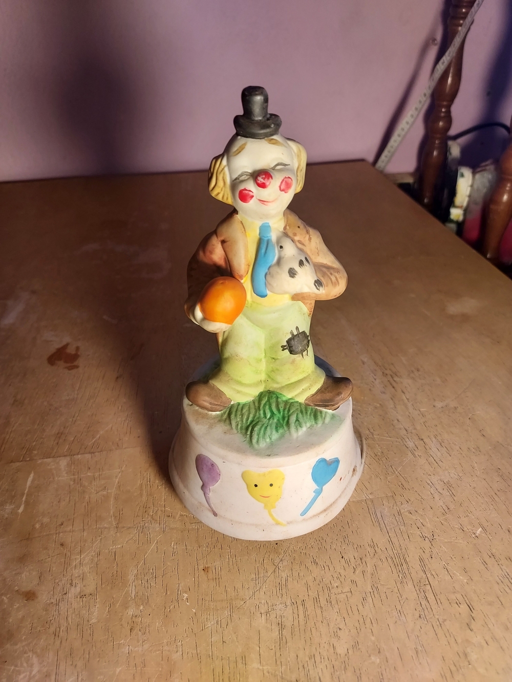 Vintage Ceramic Clown Rotating Music Box - Plays "Yankee Doodle" - Working Circu
